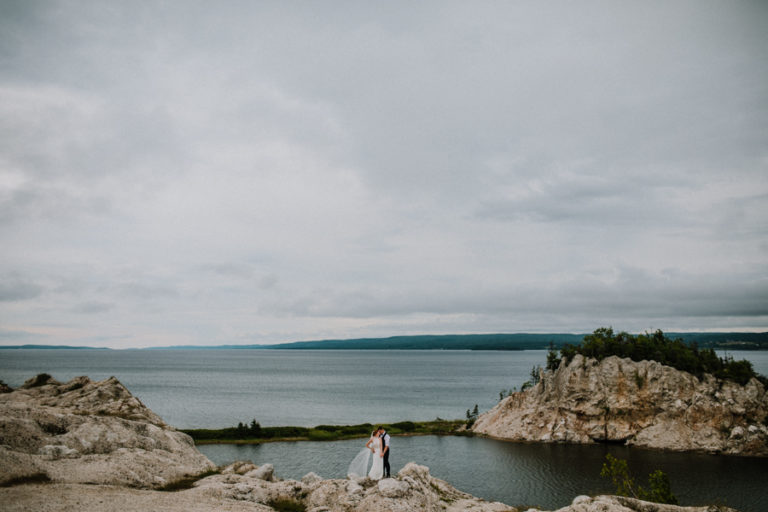 east coast bride, overlooking the water of the inner harbour of Cape Breton Island
