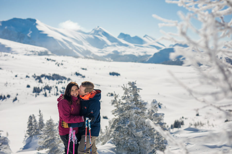 skiing engagement session at sunshine village