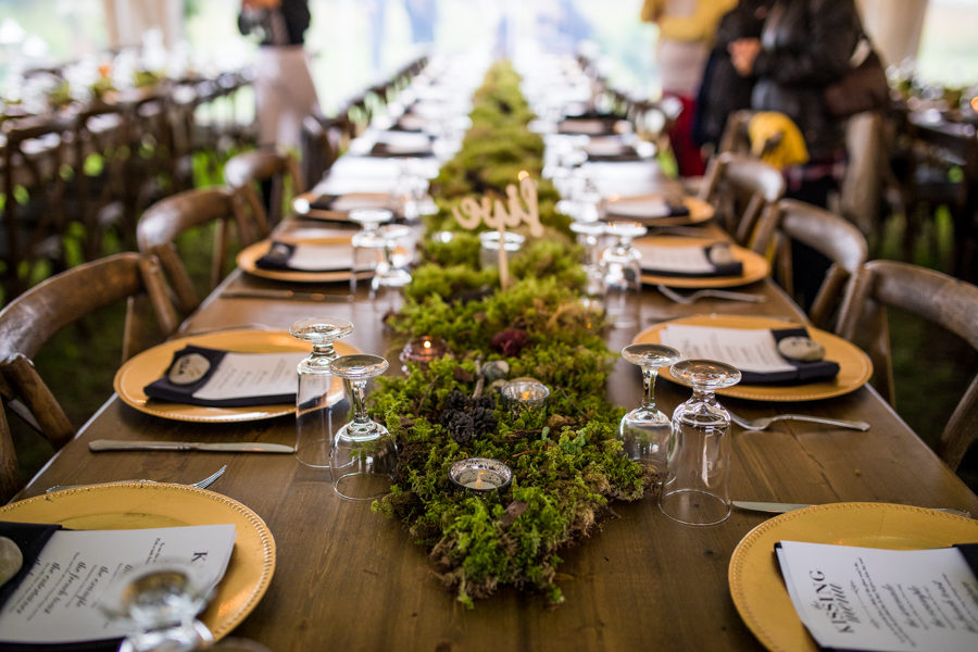 table venue set up, woodland and wildflower wedding venue
