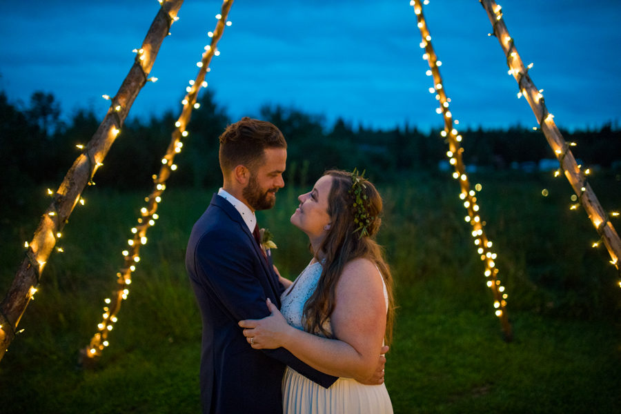 night time lights at woodland and wildflower wedding venue