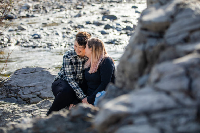 same sex couple in bragg creek engagement photos