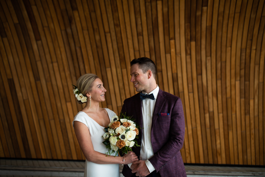 bride and groom at Calgary Library