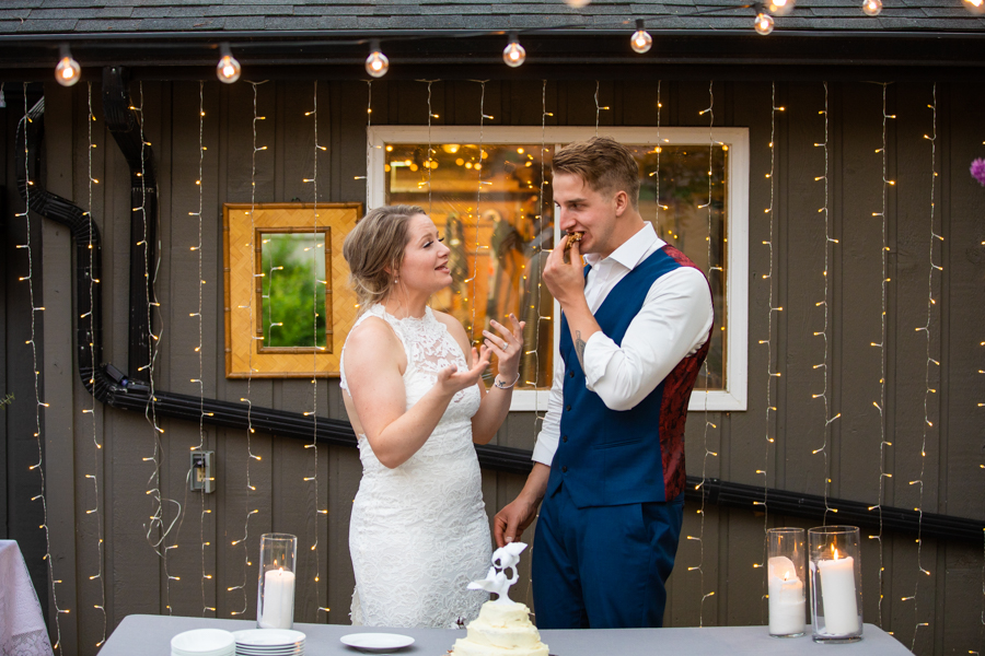 groom eating cake