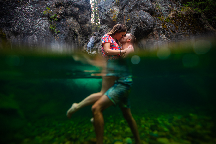 waterfall engagement photos kananaskis
